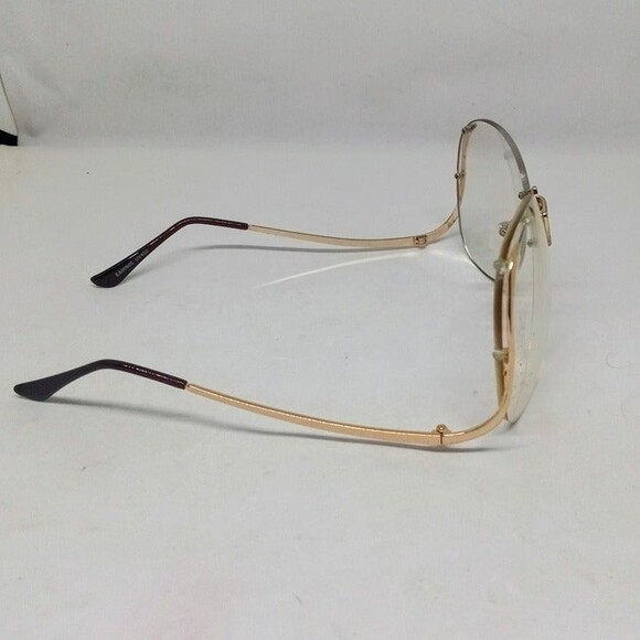 Oversized Drop Arm Rimless Fashion Glasses-Clear Lens-Low Temple-Swoop - Picture 5 of 8